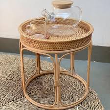 Vintage 70s Mid Century Round Cane Wicker Bamboo Side Table Etsy In 2020 Boho Side Table Side Table Wicker Side Table