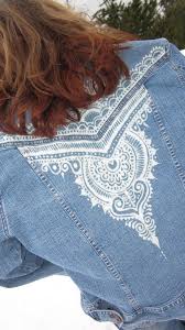 Items Similar To Riders Jean Jacket Size M With Henna Mehndi Bleach Design On Back Panel On Etsy Diy Jacket Jean Jacket Diy Bleach Pen Designs