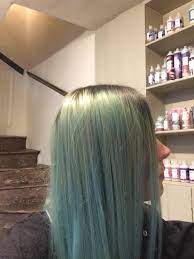 Help Does Anyone Have Any Tips On Getting Rid Of Blue Stained Hair With A Green Band From Bleach Covering Regr Blue Green Hair Green Hair Dye Dyed Hair Blue