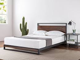 Zinus Ironline Metal And Wood Platform Bed With Headboard Box Spring Optional Wood Slat Sup Contemporary Platform Bed Headboards For Beds Wood Platform Bed