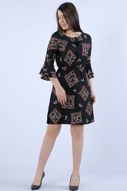 Desenli Kollari Dantelli Bel Lastikli Kilos Bayan Elbise Siyah Giyim Elbise Kadin Giyim