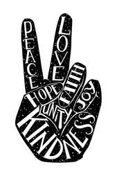 Black And White Peace Sign Peace Sign With Words Peace Love Faith Joy Hope Kindness Unity Poster By Picbykate Peace Sign Hand Peace Sign Peace Sign Art