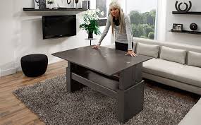 Mesa centro con revistero, mesa elevable, mesita mueble salon comedor acabado en blanco artik y gris cemento, medidas: Mesa De Centro Convertible A Comedor Modelo Evolution Dakarai
