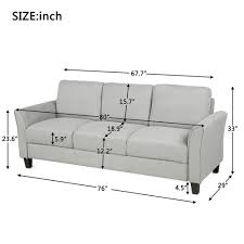 The seat is set at a height of 17.5 (44.5 cm) and a depth of 22 (55.9 cm). 3 Seat Sofa Living Room Linen Fabric Sofa Light Gray Overstock 33408996
