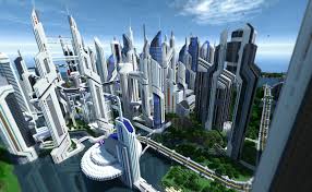 Minecraft Big Skyscrapers In Town Minecraft City Minecraft City Buildings Futuristic City