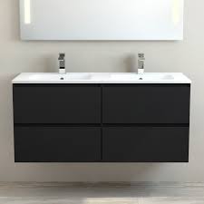 Un plan de travail en marbre pour 2 vasques y a ensuite été collé au sika blanc. Meuble Salle De Bain Noir 120 Cm Avec Plan Vasque Blanc One