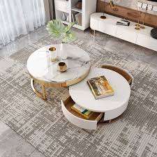 Modern Round Coffee Table With Storage Lift Top Wood Coffee Table With Rotatable Drawers In White Natural White Black Marble White In 2021 Marble Coffee Table Living Room Round Coffee Table Modern Living Room Coffee