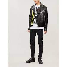 Dsquared2 Caution Print Graphic Back Leather Jacket Dsquared2 Cloth Leather Jacket Jackets Dsquared2