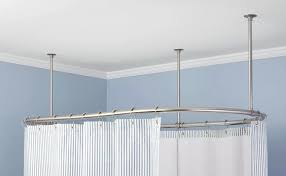 Shop wayfair for the best ceiling shower curtain tracks. Amazon Com Naiture Stainless Steel Oval Shower Curtain Rod With Ceiling Support In 48 L X 30 W Black Finish Home Improvement