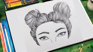 How To Draw A Girl With Double Buns Hair Very Easy Space Drawings Drawings Easy Drawings