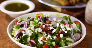 Stonefire Grill S Greek Salad Made Fresh With Mixed Greens Feta Cheese Kalamata Olives Cucumbers Green Greek Chicken Recipes Salad Mixed Greens Greek Salad