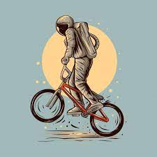 Astronaut Wheelie Riding Bmx Illustration Design Bicycle Illustration Bike Illustration Illustration Design