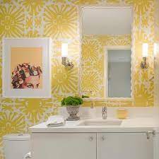 It is a unique idea for a separate powder room. White And Yellow Powder Room Concept Design Ideas