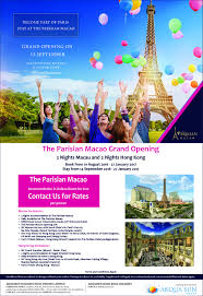 The Parisian Macao Grand Opening 2 Nights Macau And 2 Nights Hongkong Travel Holiday Offer Hongkong Holiday Offer Holiday Travel Grand Opening