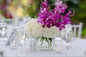 Maybe you would like to learn more about one of these? Low White Hydrangea And Purple Orchid Centerpiece