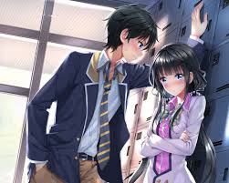 Adagaki Aki Black Hair Blue Eyes Blush Bow Cropped Long Hair Makabe Masamune Male Masamune Kun No Revenge Seifuku S Masamune Kun No Revenge Anime Romance Anime