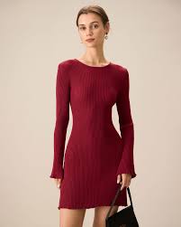 Women's Red Bell Sleeve Bodycon Sweater Dress & Reviews