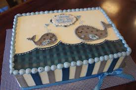 Invitation Matching Baby Shower Sheet Cake With Cute Whale Design Baby Shower Cakes For Boys Whale Baby Shower Cake Baby Shower Sheet Cakes