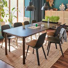 Ikea dining room table with custom made glass table cover to protect the top. Strandtorp Extendable Table Brown 150 205 260x95 Cm Ikea