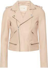 Madetoblush Com Maje Leather Biker Jacket Blush Beige Leather Jacket Cropped Leather Jacket Cropped Biker Jacket