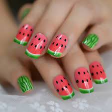 Sweet Summer Watermelon Nails 24pcs Uv Gel Press On Fake False Nail Art Daily Office Finger Wear N Watermelon Nail Art Watermelon Nails Watermelon Nail Designs