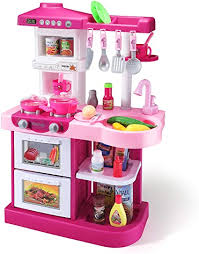 28piece pink kids cooking cookware play set kitchen toy light sounds tableware, water function with storage for xmas birthday education gift (battery not included). Amazon Com Temi Kitchen Playset Pretend Food 53 Pcs Kitchen Toys For Toddlers Toy Accessories Set W Real Sounds And Light For Kids Girls Boys Pink Toys Games