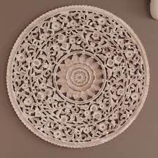 Rustic White Wood Carved Floral Mandala Wall Panel Ebay