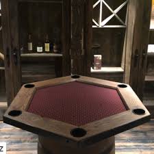 Custom Poker Table Features 40 Inch Oak Top Oak Barrel Base Black Iron Edging With Bolts Black Aluminum Cu In 2020 Poker Table Custom Poker Tables Poker Table Top