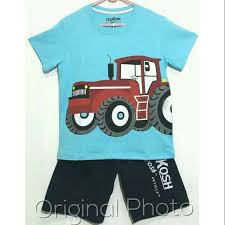 Setelan Kaos Anak Laki Laki Keren Karakter Kartun Tractor Biru Size 1 Shopee Indonesia
