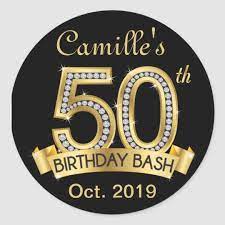Diamond 50th Birthday Stickers Black And Gold Zazzle Com Birthday Stickers 50th Birthday 50th Birthday Centerpieces