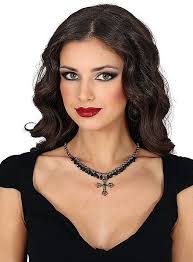 Kreuz Halskette mit schwarzen Steinen