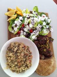 Serve the koftas on top of the couscous, with a dollop of tzatziki, and garnish with a sprig of mint. Lamb Kofta With Couscous And Greek Salad Jamie Oliver 15mins Kofta Recipe Beef Recipes Greek Salad Recipes