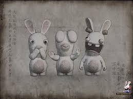 3 Singes De La Sagesse Et Leur Frere Lapin Cretin Lapin Cretin Dessin Singes De La Sagesse