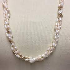 Vintage Freshwater Pearl Necklace Gold Beads 3 Intertwined Strands 14 Inches Unbranded Pearl Necklace Geometry Necklace Gold Pearl Necklace
