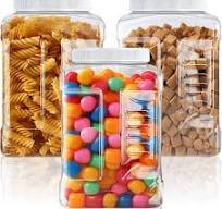 3 Pcs 1 Gallon Clear Plastic Jar with Lid Wide Mouth Square Screw Top Food  Storage Containers, PET Plastic Empty Grip Jar Canisters for Candy Cookies  ...