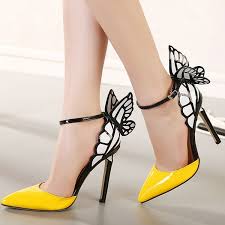 High heel decorated with flowers and butterflies. New Fashion Purple Yellow High Heels With Butterfly Wings Woman Shoes Wish