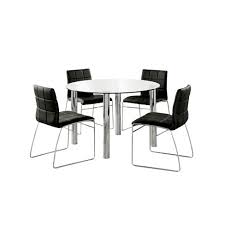 The right materials from a glass dining table that's modern and easy to clean to a sturdy wood kitchen table with bench that adds rustic flair, the right choice is the one. 5pc Aneston Glass Top Chrome Leg Round Dining Table Set Chrome Black Homes Inside Out Target