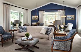 A sofa, upholstered in a maharam stripe by paul smith, along with a love seat, in a ralph lauren denim, from classic sofa of ny, set the foundation for the space. 15 Lovely Living Room Designs With Blue Accents Home Design Lover