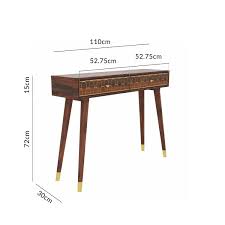 Its main function as a table is to put whatever you want. Narrow Console Table In Dark Wood With Gold Inlay Drawers Dejan Buyitdirect Ie