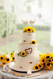 Birch Tree Wedding Cake With Sunflowers Birch Cake Sunflowers Waterview Pavillion Wedding Outdoor Burlap Mason Jars Buttons We Birch Tree Cakes Sunflower Wedding Cake Rustic Sunflower Wedding
