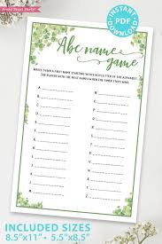 For a unique baby shower game, place the plastic babies in the ice tray, pour water over them, and write down the names of the expecting parents (first and last names) on a sheet of paper and. Abc Baby Shower Name Game Eucalyptus Press Print Party