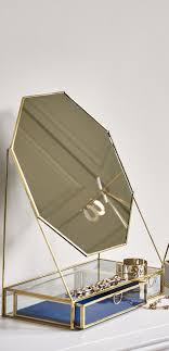 Gold Glass Blue Velvet Octagonal Dressing Table Mirror In 2020 Dressing Table Mirror Gold Glass Blue Velvet