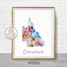 Queensland Map Queensland Print Queensland Art Print Home Etsy Watercolor Map Wall Art Prints Art Prints