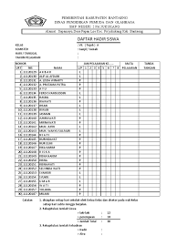 Membuat format daftar hadir di excel, cara membuat daftar hadir di excel, tutorial excel indonesia, www.ontakontak.com. Daftar Hadir Siswa