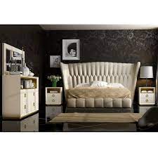 Franco Spain Velvetns Velvet Nightstand Matte High Gloss Cream Leather Bedroom Set Leather Bedroom Leather Bedroom Furniture