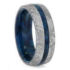 Blue Men S Ring With Gibeon Meteorite Colorful Wedding Band 3857 Blue Wedding Rings Blue Mens Rings Mens Wedding Rings