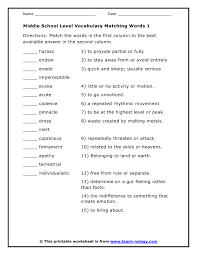 Middle School Level Vocabulary Matching Words 1 Vocabulary Worksheets Middle School Vocabulary Vocabulary