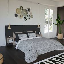 Tête de lit en acajou massif 160 cm loggia. Ensemble Tete De Lit 160 Cm 2 Chevets Graphite Et Moka Kazed