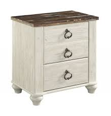 Whitewashed finish on the drawers and sides is wonderfully easy on the eyes. Willowton 4 Piece Sleigh Bedroom Set