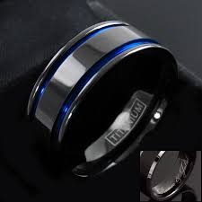 Black And Blue Titanium Wedding Band Engraved Gunmetal Titanium Men S Double Blue Stripe Wedding Band Ring Black Titanium Ring Wedding Rings Unique Mens Wedding Rings